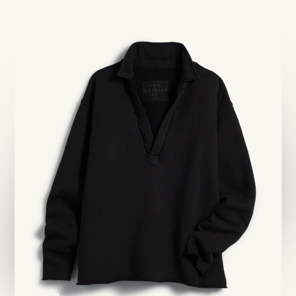 Frank & Eileen Patrick Popover Henley Pullover Fleece Black $238 Sweater Fall